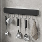 Generic Kitchen Utensil Hanger Wall Mounted Hooks, No Drilling Removable and Adjustable Hooks Kitchen Rail with 8 Hooks for Hanging Cooking Utensils, Mugs, Spoons (8 Hooks), Black