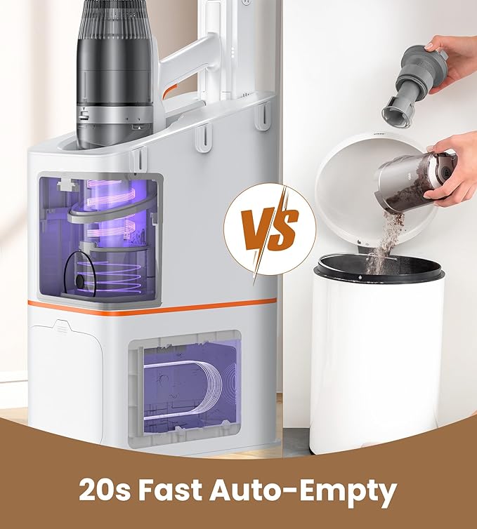 JONR VC08 Pro Cordless Vacuum Cleaner with Auto-Empty Station Powerful Suction, 2.5L Large Dust Bag, 3 in 1 Clean Staion, Rechargeable, Stick Vacuum for Pet Hair, Carpets & Hardfloor