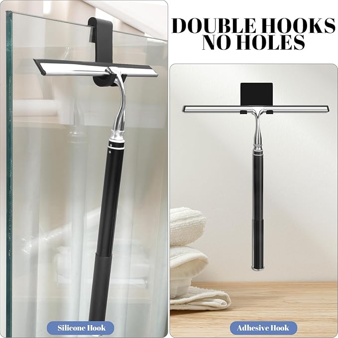 Shower Squeegee with Long Handle,Window Squeegee with Extension Pole Squeegee for Shower Glass Floor Squeegee, Telescoping Shower Squeegee for Glass Door, Tile Wall, Car,Floor
