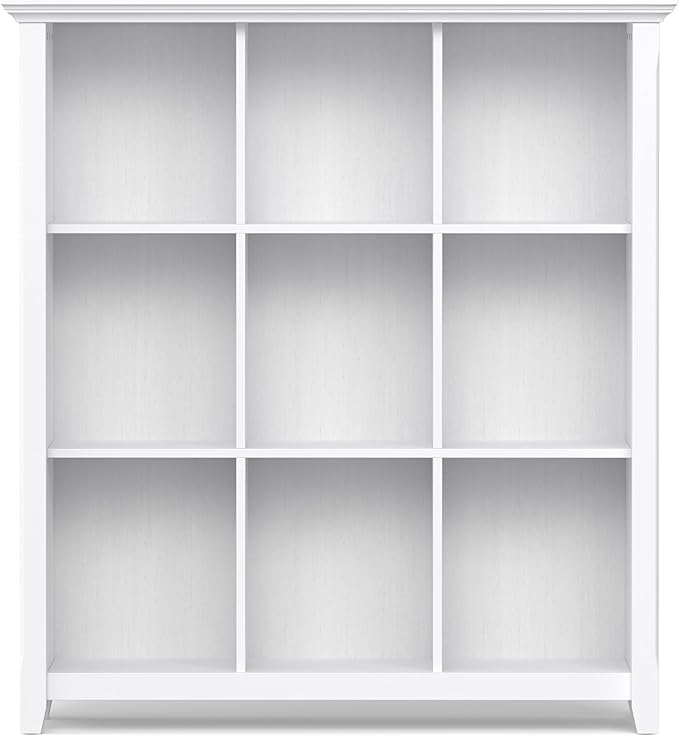 SIMPLIHOME Acadian Bookcase - 44 inch Tall 9-Cube Solid Wood Cube Organizer in White, Transitional Bookcase Storage for Living Room, Study Room or Office with Fixed Shelves and Tapered Legs