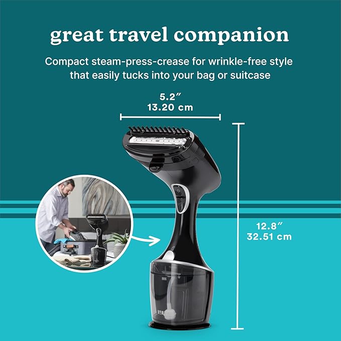Homedics PerfectSteam Handheld Garment Steamer for Clothes, Sheets and Curtains - 1550 Watts Portable Garment Steamer, Fast Heat, Turbo Power, 15-Minute Continuous Steam, Built-In Crease Attachment