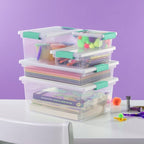 Sterilite 6-Pack Clip Box, Stackable Clear Plastic Bins with Latching Lids, Mini - Writing, Arts or Crafts Supplies Storage Containers for Home, Office, Classroom and Workshop Organization