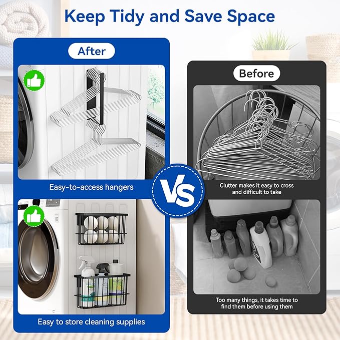 Magnetic Dryer Ball Holder and Magnetic Hanger Holder for Laundry Room Organization and Storage, Magnetic Lint Bin for Laundry Room, Iron Basket Dryer Ball Container for Laundry Room Storage (Black)