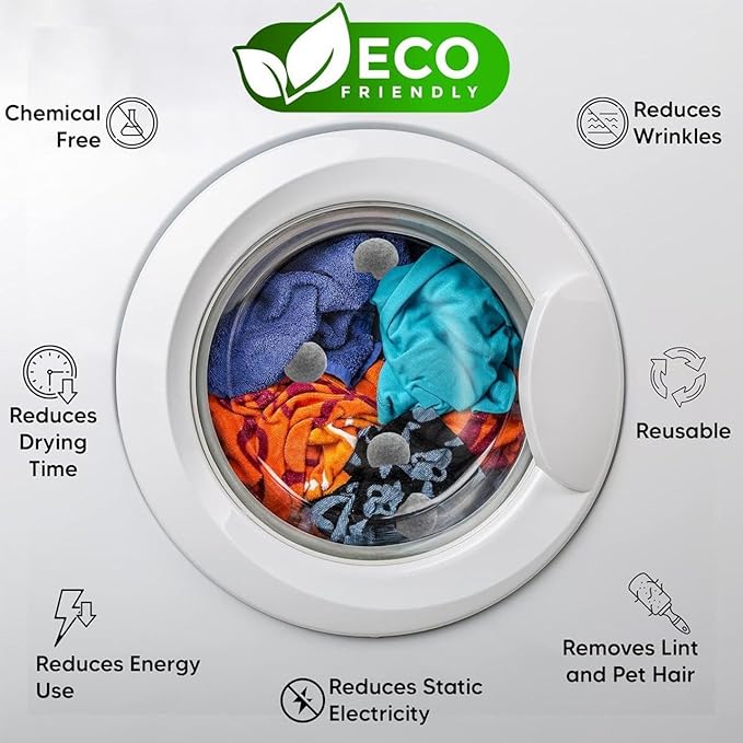 RAYTRADE Wool Dryer Balls 6-Pack 100% Made of Organic New Zealand Wool Reduces Clothing Wrinkles and Saves Drying Time Reusable Natural Fabric Softener Stocking Stuffer Gifts (Gray)