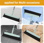 Broom and Dustpan Set,Squeegee Broom,Long Handle Broom and Dustpan Set,Broom with Stand Up Dustpan Combo Set,Squeegee - Kit for Indoor Cleaning 2+1 for Home, Office, Lobby(Green)