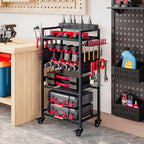 Large Power Tool Organizer Cart with Charging Station, Garage Floor Standing Rolling Drill and Tools Battery Storage Cart on Wheels, Heavy Duty Utility Rack Shelf for Men, Husband, Father.