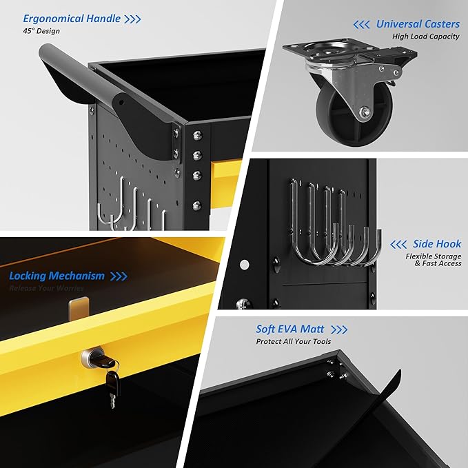 3 Tier Heavy Duty Rolling Tool Cart on Wheels with Drawer & Pegboard, 420Lbs Capacity Mobile Garage Storage Organizer Cart for Mechanics, Workshop