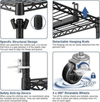 ULIFHOME P8C Heavy Duty Clothes Rack（With Extended Width Design） Rolling Clothing Racks for Hanging Clothes with Lockable Wheels，31.5" W x 15.8" D x 80.5" H，Max Load 600LBS，Black Rack with Black Cover
