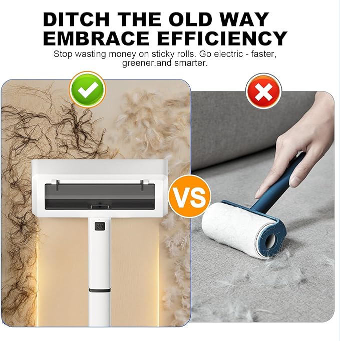 Electric Pet Hair Remover for Dogs & Cats, Rechargeable Lint Roller with Adjustable Handle, Portable Hair Cleaner for Sofa, Carpet, Bed, Car, Multi-Surface Fur Removal Tool (White, Electric)