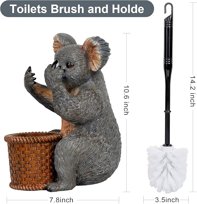 Toilet Brush Holder Set For Bathroom Super Cute Koala Base Solidly Toilet Bowl Brush And Holder Flexible And Durable Style Stylish Toilet Cleaner Brush Saving Storage Space Toilet Brushes For Bathroom