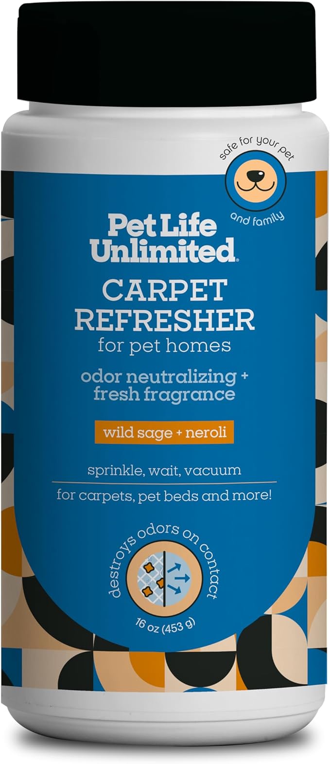 Pet Life Unlimited Carpet Refresher & Deodorizer Powder - Pet Safe, Plant Based Wild Sage & Neroli Scent, Made in USA - 16oz (Pack of 1)