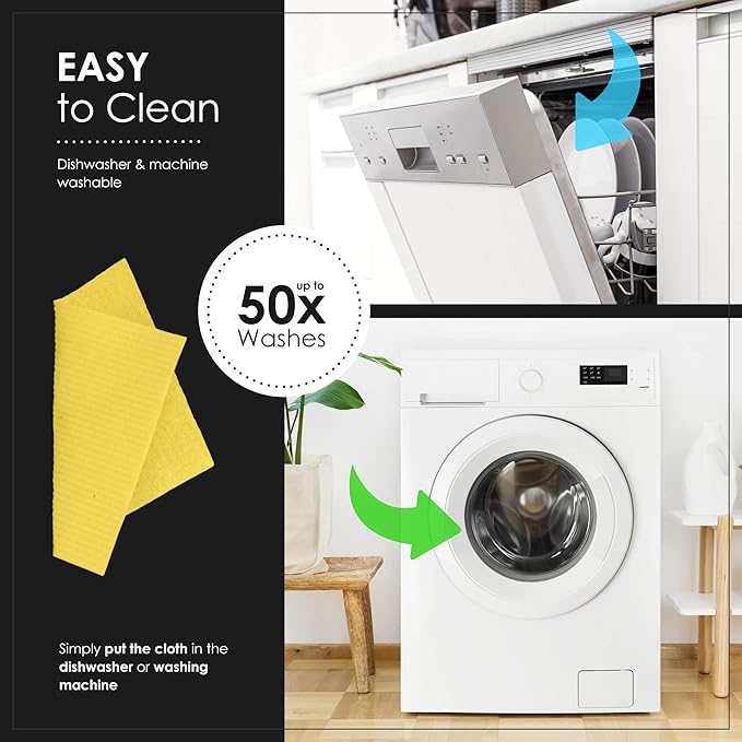 SUPERSCANDI 10 Pack Swedish Dishcloths for Kitchen - 100% Biodegradable & Compostable Reusable Paper Towels Washable, Food-Safe & Without Plastic - Dish Rags Suitable for Any Surface, Yellow