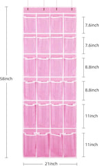 SAVERHO 2 Pack Hanging Shoe Organizer，Over Door Shoe Organizer with 24 Mesh Large Pockets Shoe Storage Bag for Sport Shoes Size:58x21 Inch Hanging Door Shoe Rack Organizer (Pink-2pack)