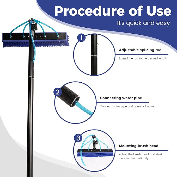 Water Fed Pole Kit, 26 FT Length Adjustable Solar Panel Window Cleaning Brush and Pole, 4-26ft Aluminium Pole Window Washing Kit for Cleaning Windows, Solar Panels and Roof