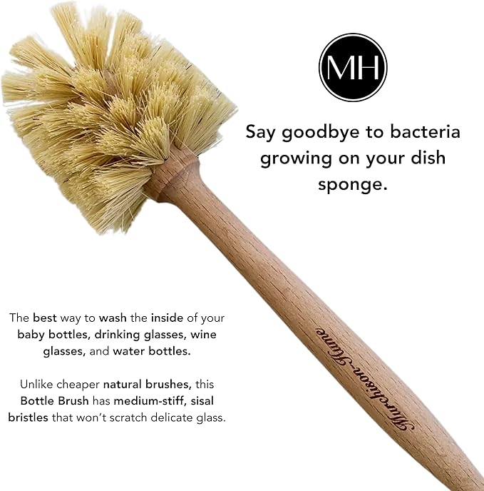 Murchison-Hume Natural Bottle Brush - Eco-Friendly & Biodegradable Bottle Brush with Beechwood Handle and Sisal Bristles, Bamboo Dish Brush for Baby Bottles, Glassware, and More