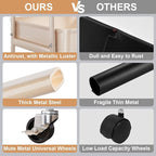 3 Tier Khaki Metal Utility Rolling Cart, Storage Cart with Handle and Lockable Wheels, Multifunctional Organizer Trolley with Mesh Storage Baskets for Kitchen, Office, Living Room, Laundry, Garage