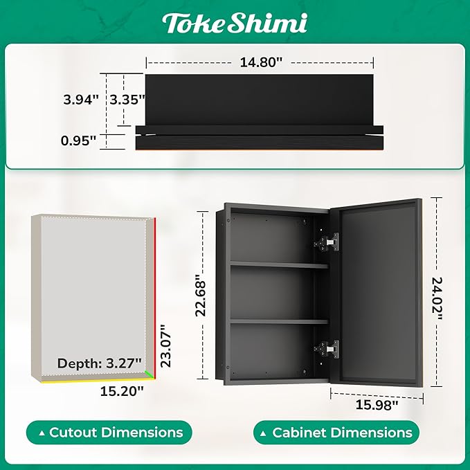 TokeShimi 16 x 24 Beveled Mirrored Medicine Cabinet Recessed, Bathroom Mirror with Storage Adjustable, Aluminum Frame Metal Oil Rubbed Bronze Medicine Cabinet with Mirror