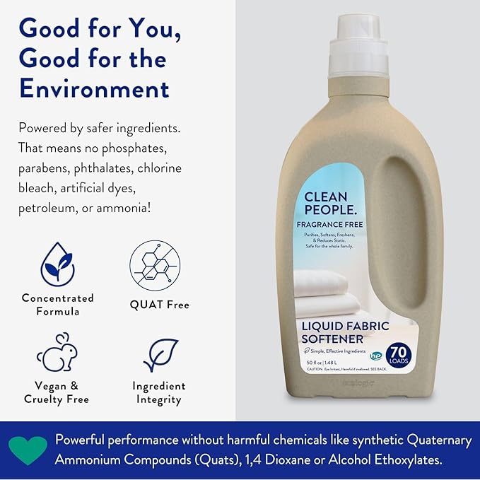 The Clean People Liquid Fabric Softener - Softens & Removes Static Cling - Vegan (100 Fl Oz, Fragrance Free)