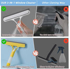 3 in 1 Window Squeegee, Cleaning Scraper with Scrubber Sponge Sprayer Clean Kit for Glass, Tile Walls, Shower Door, Car, Bathroom Cleaner (White)