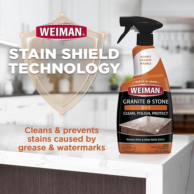 Weiman Complete Countertop Clean & Protect Kit - For Granite, Marble, Quartz & Stone - Granite & Stone Cleaner and Polish - 24 oz, Granite & Stone Sealer -24 oz