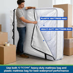TICONN Mattress Bags for Moving, Heavy Duty Full Mattress Cover Storage Bag with Full-Around Handle and Adjustable Buckles (Clear, Full)