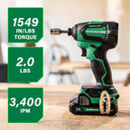 Metabo HPT 18V MultiVolt Cordless Brushless Impact Driver Kit, Compact Lightweight Impact Driver Set with 2 Lithium-Ion Metabo Batteries, Charger, 1/4-Inch Quick Change Chuck, High Torque, WH18DEX