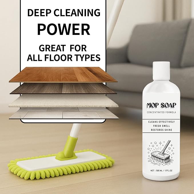 Mop Soap for Floor Cleaning, 17 Oz Highly Scented Mop Soap Brazilian Waves Multisurface Bathroom & Kitchen Cleaner Supplies Household Cleaning