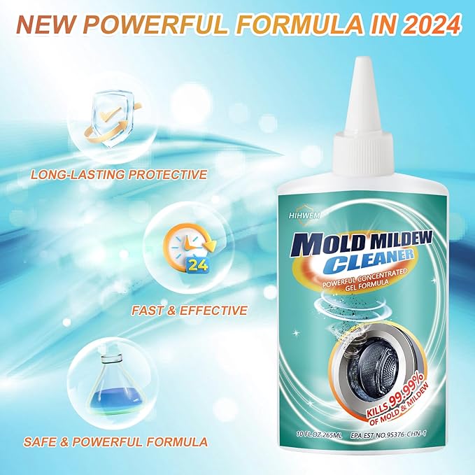 Mold Remover Gel Household Mold Mildew Cleaner for Washing Machine Sealant Tiles Grout Bathroom Cleaning Home Kitchen Sinks Cleaning (10 FL OZ)