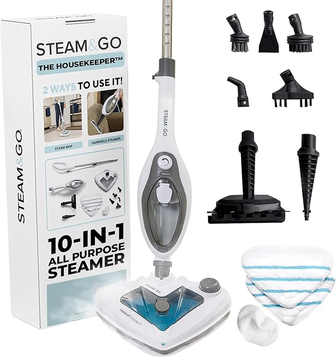 Steam and Go 10-in-1 Steam Mop - Multi-Functional Floor Steamer for Home Use w/Detergent Chamber, Detachable Handle & Handheld Steam Cleaner for Tile, Grout, Hardwood, Upholstery, Carpets & Furniture