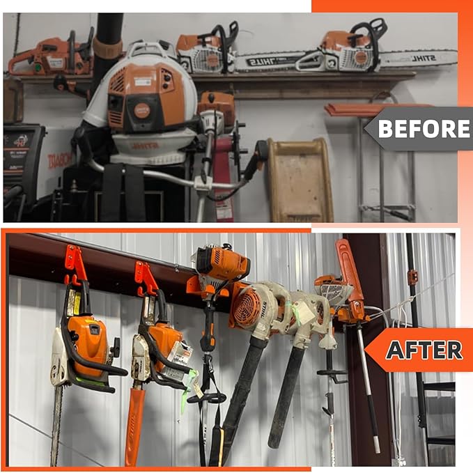 2 Pack Garage Organizer Trimmer Rack, Weed Eater Hanger for Garage Wall, Heavy Duty Power Tool Holder for Grass Trimmer, Weed Wacker, Hedge Trimmer, Garden Tools