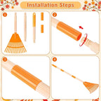 4 Pcs 35'' Kids Rakes for Leaves - Plastic Rake Head with 4 Pairs Kids Gloves, Small Kids Lawn Rakes Detachable Wooden Handle, Autumn Garden Tool Set for Kids Boys and Girls, Orange, 3yr+