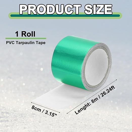 PATIKIL Awning Repair Tape 8m x 8cm Waterproof Canvas Tape High Adhesive Tear Repair Patch Kit for PVC Tarpaulin Tent Awning Fabric RV Sail Boat Cover, Green (3.15" x26.24ft)