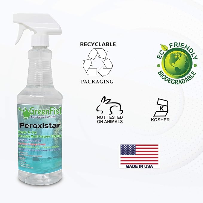 GreenFist Hydrogen Peroxide All Purpose Surface (Glass, Carpet,Stain Remover) Cleaner (1 Quart, 32 oz Spray)