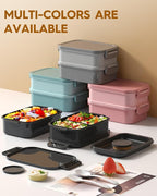 KEMETHY Adults Bento Lunch Box Set with Thermo Bag, 74oz Stackable Leak-proof 3-tiers Bento Box, Built-in Utensil and Sauce Container for Work, School, Dining Out (Black)