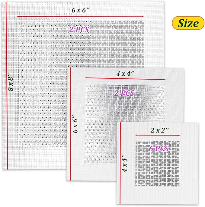 10 Pcs 2/4/6 Inch Wall Patch Repair,Drywall Patch Self-Adhesive Mesh Drywall Patch and Fiberglass Repair Kit,Aluminum Heavy Duty Dry Wall Mesh Hole Repair Patch for Drywall Plasterboard