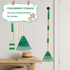 Kids Leaf Rake - 3-Section Adjustable Handle, Lightweight, Wood & Plastic, Small Garden Tool for Children (Blue+Green)