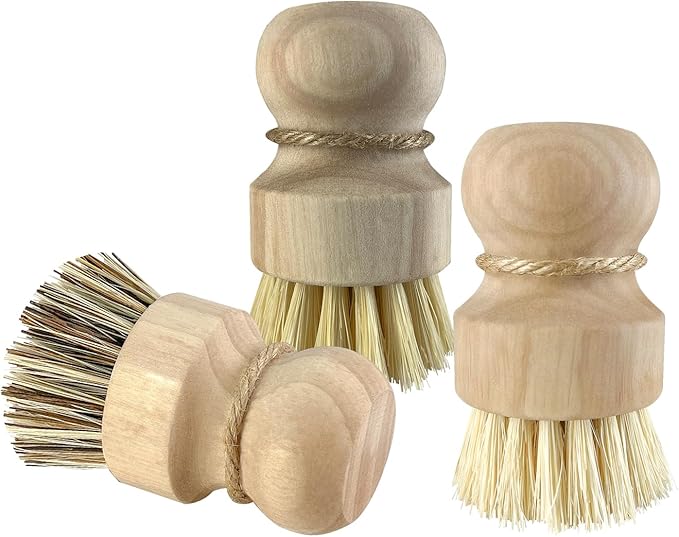 3 - Piece Wooden Kitchen Dish Brush Set - Natural Fiber Dishwashing Scrubber