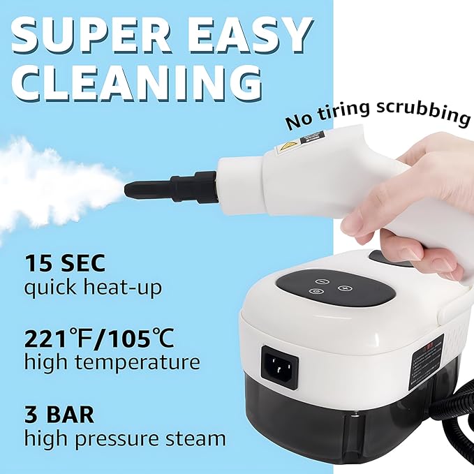 2500W Handheld Steam Cleaner, Pressurized Steamer for Car Detailing, Grout, Tile, Upholstery, Kitchen & Bathroom, 1100ML Large Tank, 6-Level Adjustable Steam, Fast Heat Up(White 2)