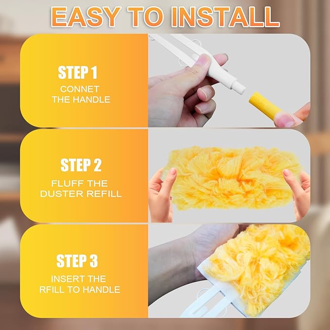 Duster Refill Compatible with Swiffer Duster, Heavy Duty Duster Refills Kit for Cleaning Dusting, Multi Surface 360 Feather Duster, 20 Count Disposable Refills with 1 Handle