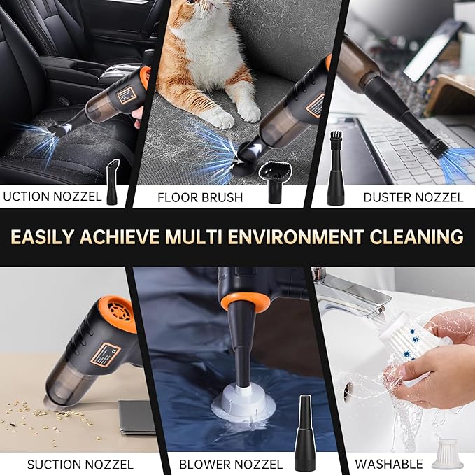 Mini Cordless Handheld Vacuum with Aerospace Bag - Portable Car Vacuum Cleaner | 16000PA Strong Suction, Wireless Rechargeable High-Power Handheld for Home, Pet Hair & Auto Detailing