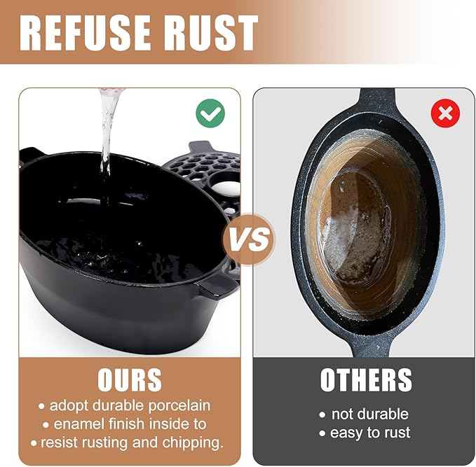 G GOOD GAIN Wood Stove Steamer - Cast Iron Stove Humidifier with Large Opening Top | Oval Bowl Fire Place Stove Pot for Home Heating Decorative | Matte Finish & 2.7 Quart, Black