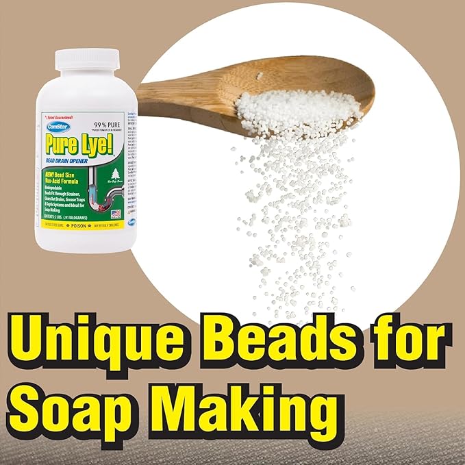 ComStar Pure Lye | 99% Pure Sodium Hydroxide Beads | Eco-Friendly, Industrial Strength, Drain Opener | Safe on Fixtures | Static-Free, Unique Beads for Soap Making | 2 lb. (PACK OF 12)