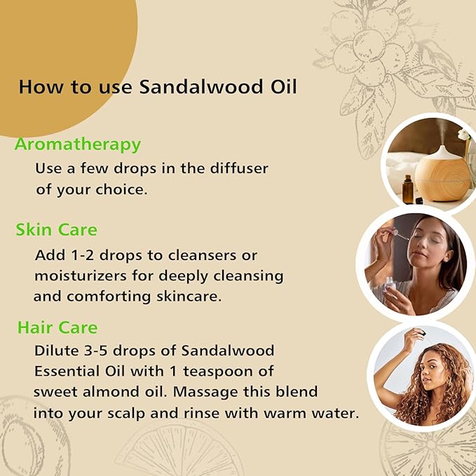 Sandalwood Essential Oil, Home Fragrance Oil Scent Oils for Perfume, Diffuser, Skin, Hair, Roll On - 1 Oz