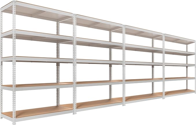 HOMEDANT White 5 Tier Laminated Boltless Heavy Duty Garage Storage Adjustable Wide Size Metal Shelving Unit Utility Rack Shelves Organization Shelf Shed Warehouse 47.7" W x 18.2" D x 71.3" H 4Pack