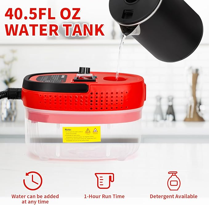 Handheld Pressurized Steam Cleaner,2500W Handheld High Temp Portable Cleaning Machine, Cleaning for Couch, Auto, Floor and More (Red1)