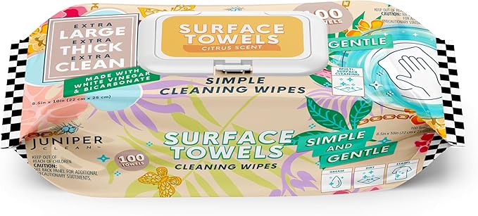 Single Surface Cleaning Wipes Bleach Free, Thick & Large Dispose, All-Purpose Cleaner for Bathroom, Kitchen, Office, 100 Count Soft Flow, Biodegradable, Citrus Scent