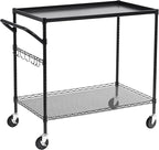 WDT 2-Tier Utility Cart with Wheels, Metal Cart with 1000LBS Capacity, NSF Heavy Duty Rolling Cart, Commercial Grade Serving Tool Storage Carts for Warehouse Garage Kitchen, 24"D x 45"W x 39"H, Black