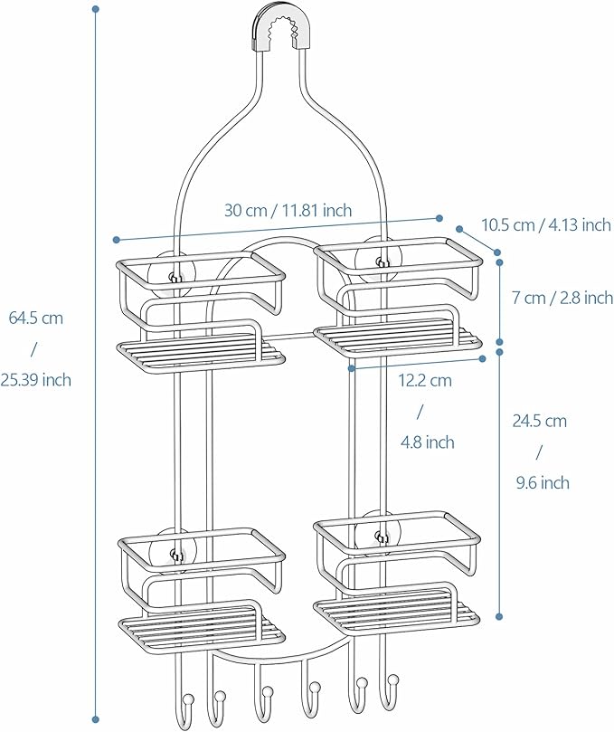 SRIWATANA Shower Caddy Organizer Hanging Over Head, Bathroom Shower Rack Hanger with Hooks for Razors - Chrome