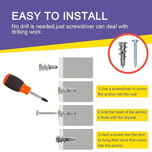 Self Drilling Drywall Anchors with Screws Kit Metal Wall Anchors for Drywall Dry Wall Anchors and Screws Kit 60Pcs Heavy Duty Sheetrock Anchors for Hanging Bathroom Kitchen Accessories