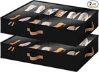 StorageWorks Shoe Organizer for Closet, Fits up to 24 Pairs, 2-Pack Ultra-thick Fabric Under Bed Shoe Storage Containers with Bottom Support and Adjustable Dividers, Black